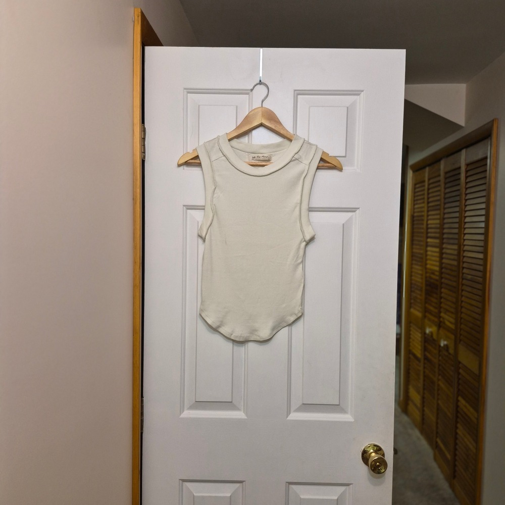We The Free Free People Ivory Ribbed High Neck Muscle Tank Top Small